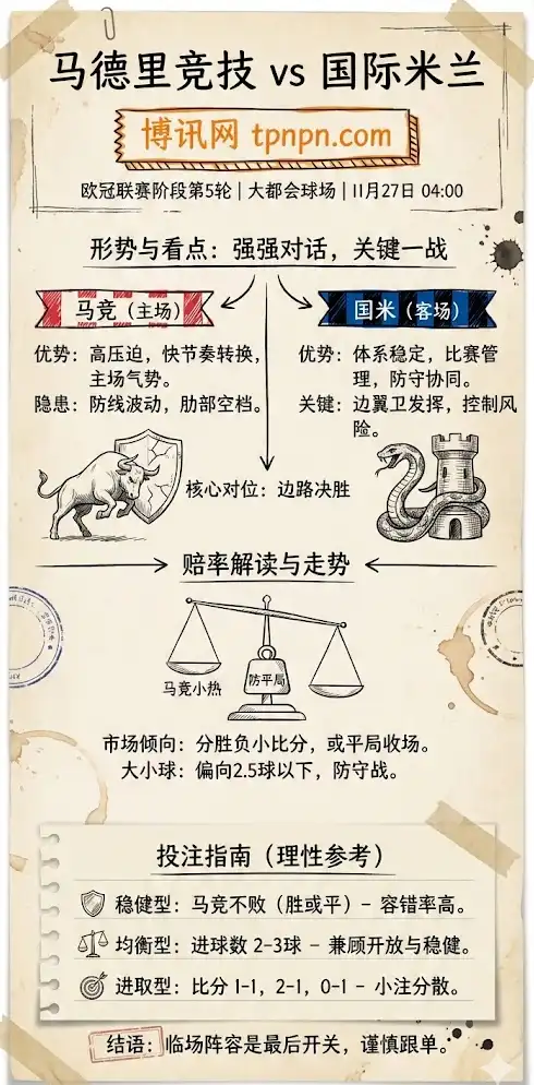 马德里竞技vs国际米兰 | 欧冠联赛阶段第5轮 | 形势分析+赔率解读+投注指南